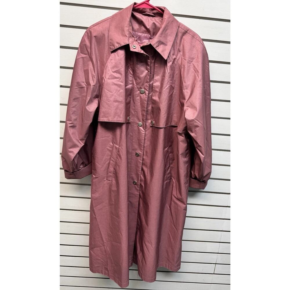 80s Vintage Cambridge Raincoat Womens Size 16P Shoulder Pads Office Minimalist
